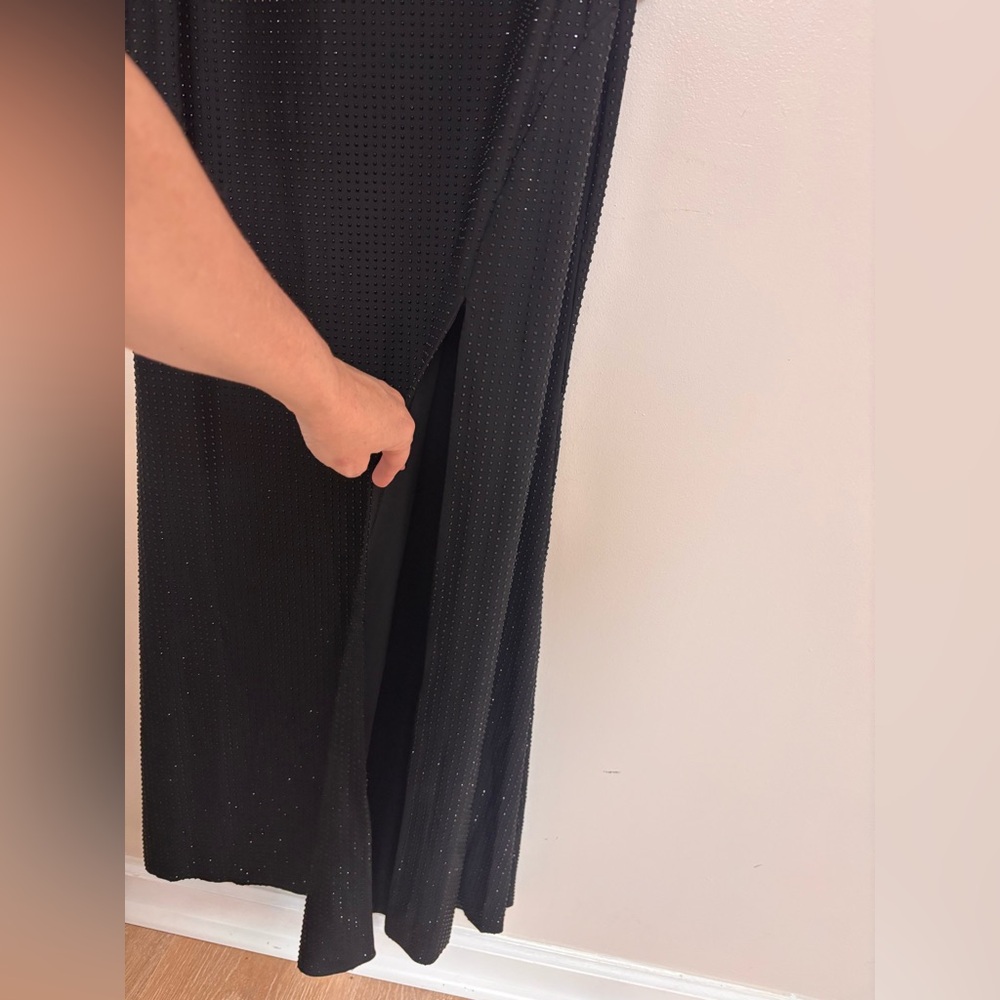 Xscape Black Dress One Shoulder Evening Gown Sexy Slit Formal Bodycon Maxi 14 - Picture 9 of 12